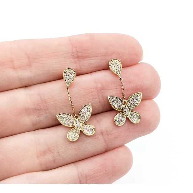 Earrings .50ctw Round Diamonds Butterfly Dangle 1x.4" 14ky 124114015