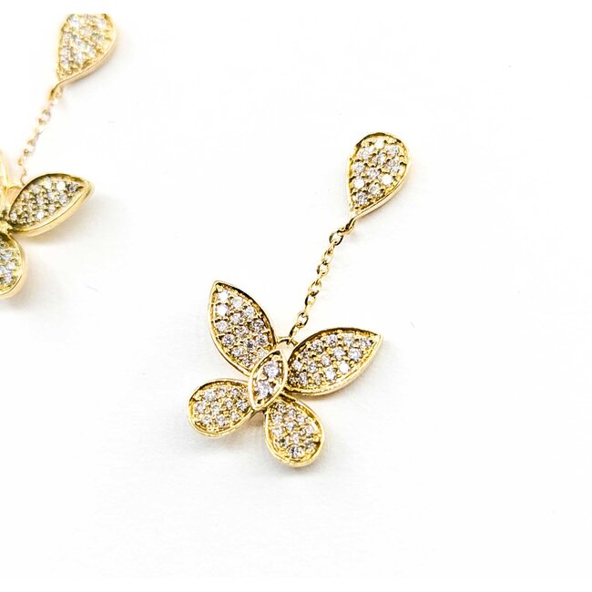 Earrings .50ctw Round Diamonds Butterfly Dangle 1x.4" 14ky 124114015