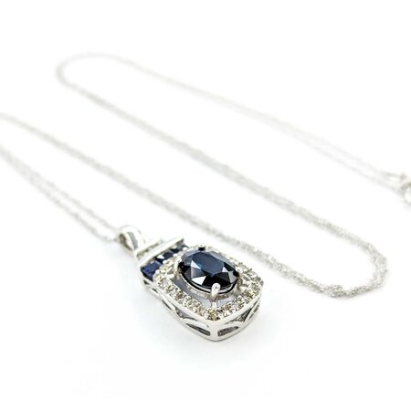 Pendant .20ctw Round Diamonds 1.2ctw Blue Sapphire .75x.33" 14kw 18" 124111256