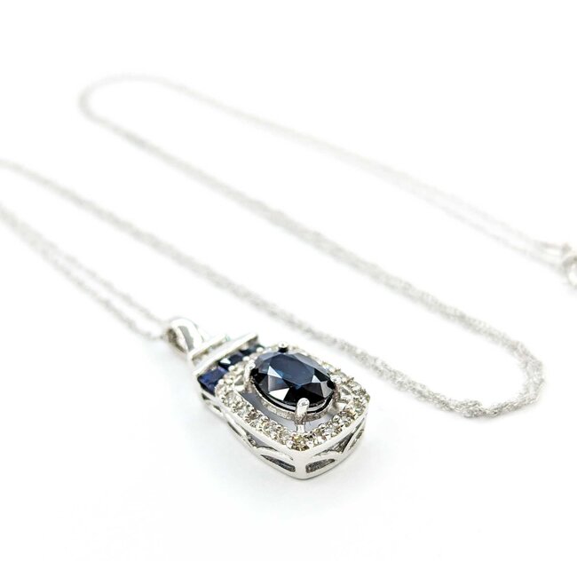 Pendant .20ctw Round Diamonds 1.2ctw Blue Sapphire .75x.33" 14kw 18" 124111256