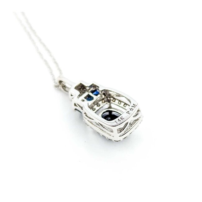 Pendant .20ctw Round Diamonds 1.2ctw Blue Sapphire .75x.33" 14kw 18" 124111256