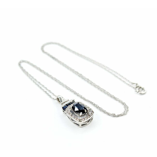 Pendant .20ctw Round Diamonds 1.2ctw Blue Sapphire .75x.33" 14kw 18" 124111256
