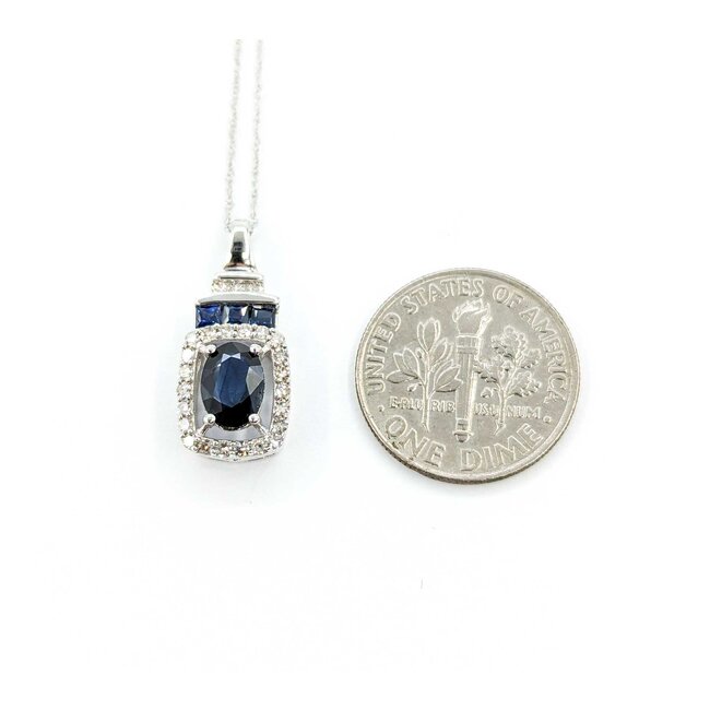 Pendant .20ctw Round Diamonds 1.2ctw Blue Sapphire .75x.33" 14kw 18" 124111256