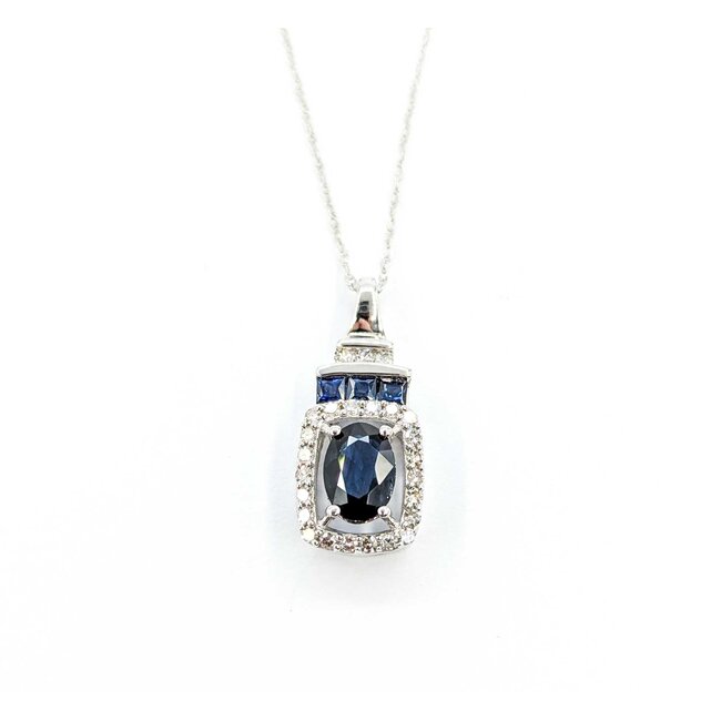 Pendant .20ctw Round Diamonds 1.2ctw Blue Sapphire .75x.33" 14kw 18" 124111256
