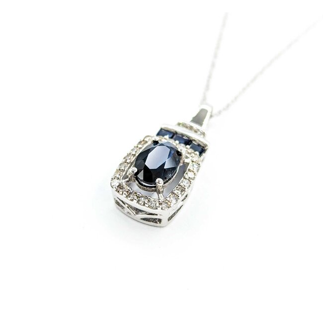 Pendant .20ctw Round Diamonds 1.2ctw Blue Sapphire .75x.33" 14kw 18" 124111256