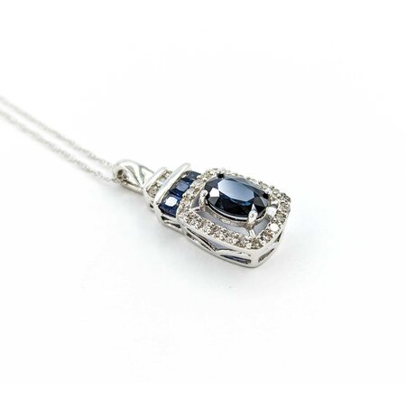 Pendant .20ctw Round Diamonds 1.2ctw Blue Sapphire .75x.33" 14kw 18" 124111256