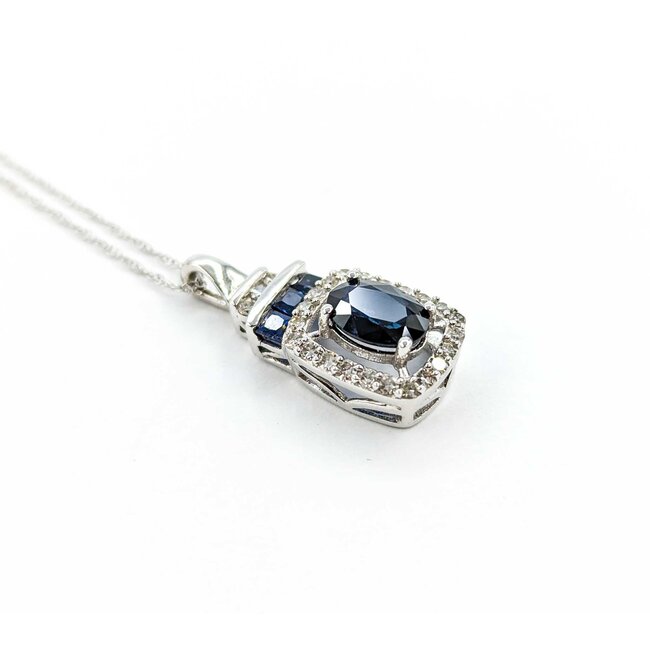Pendant .20ctw Round Diamonds 1.2ctw Blue Sapphire .75x.33" 14kw 18" 124111256