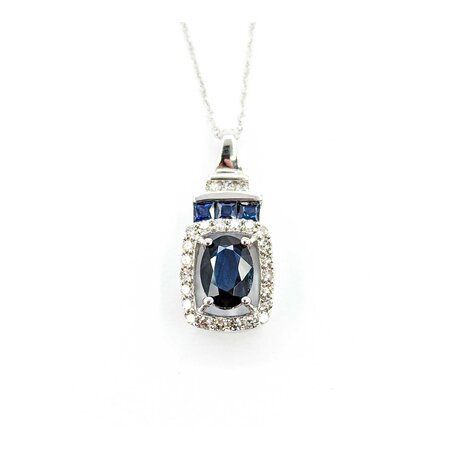 Pendant .20ctw Round Diamonds 1.2ctw Blue Sapphire .75x.33" 14kw 18" 124111256