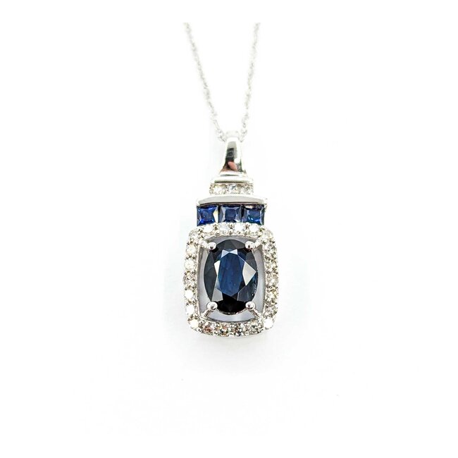 Pendant .20ctw Round Diamonds 1.2ctw Blue Sapphire .75x.33" 14kw 18" 124111256