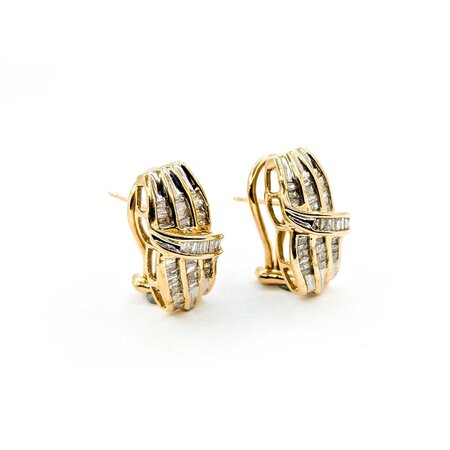 Earrings Channel Set 1.00ctw Baguette Diamonds Omega Back 18.5x9.5mm 10ky 224114018