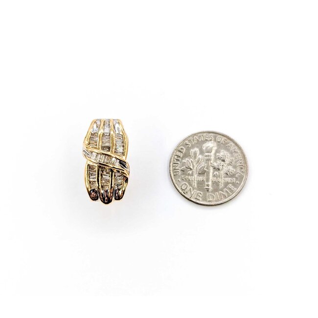 Earrings Channel Set 1.00ctw Baguette Diamonds Omega Back 18.5x9.5mm 10ky 224114018