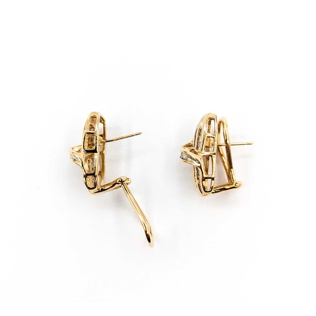 Earrings Channel Set 1.00ctw Baguette Diamonds Omega Back 18.5x9.5mm 10ky 224114018