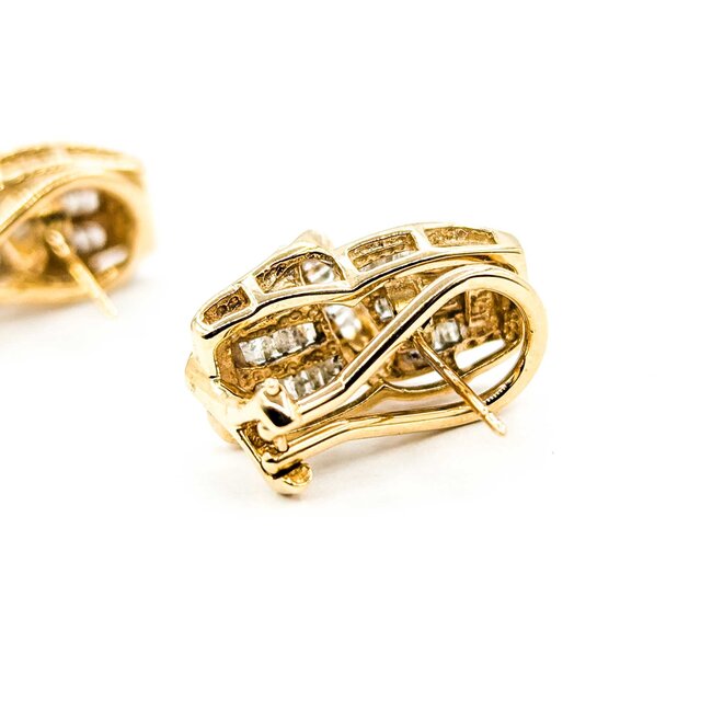 Earrings Channel Set 1.00ctw Baguette Diamonds Omega Back 18.5x9.5mm 10ky 224114018