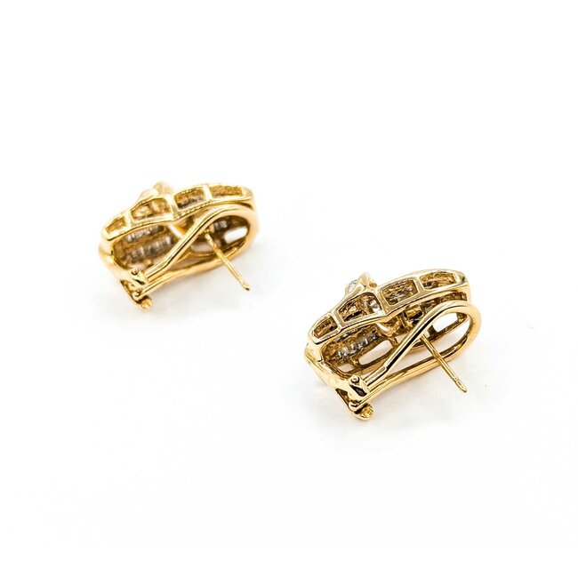 Earrings Channel Set 1.00ctw Baguette Diamonds Omega Back 18.5x9.5mm 10ky 224114018