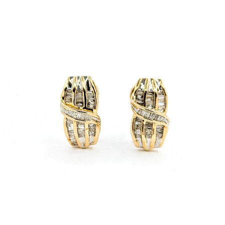 Earrings Channel Set 1.00ctw Baguette Diamonds Omega Back 18.5x9.5mm 10ky 224114018