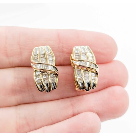 Earrings Channel Set 1.00ctw Baguette Diamonds Omega Back 18.5x9.5mm 10ky 224114018