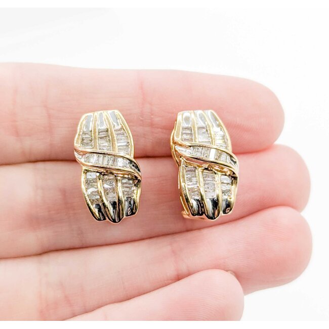 Earrings Channel Set 1.00ctw Baguette Diamonds Omega Back 18.5x9.5mm 10ky 224114018