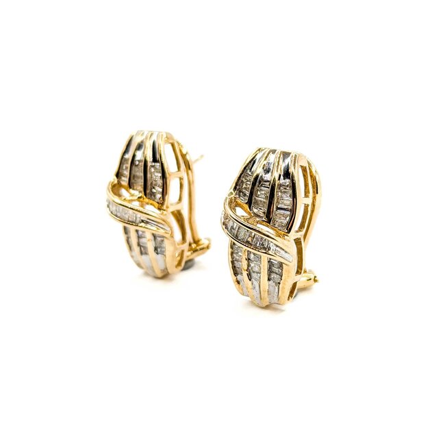 Earrings Channel Set 1.00ctw Baguette Diamonds Omega Back 18.5x9.5mm 10ky 224114018