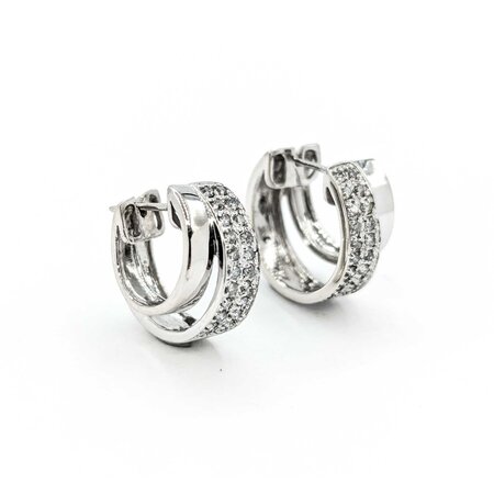 Earrings Douple Row Huggies .50ctw Round Diamonds 17x8mm 14kw 224114014