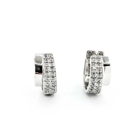 Earrings Douple Row Huggies .50ctw Round Diamonds 17x8mm 14kw 224114014