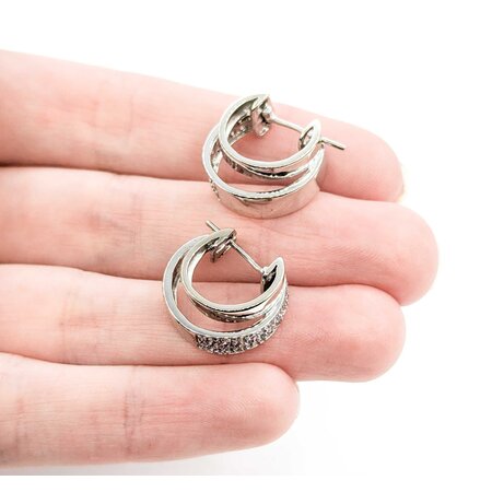Earrings Douple Row Huggies .50ctw Round Diamonds 17x8mm 14kw 224114014