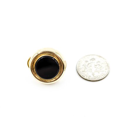 Earrings Stud Omega Back 12x12mm Round Onyx .75x.75" 14ky 224114152