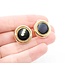 Earrings Stud Omega Back 12x12mm Round Onyx .75x.75" 14ky 224114152