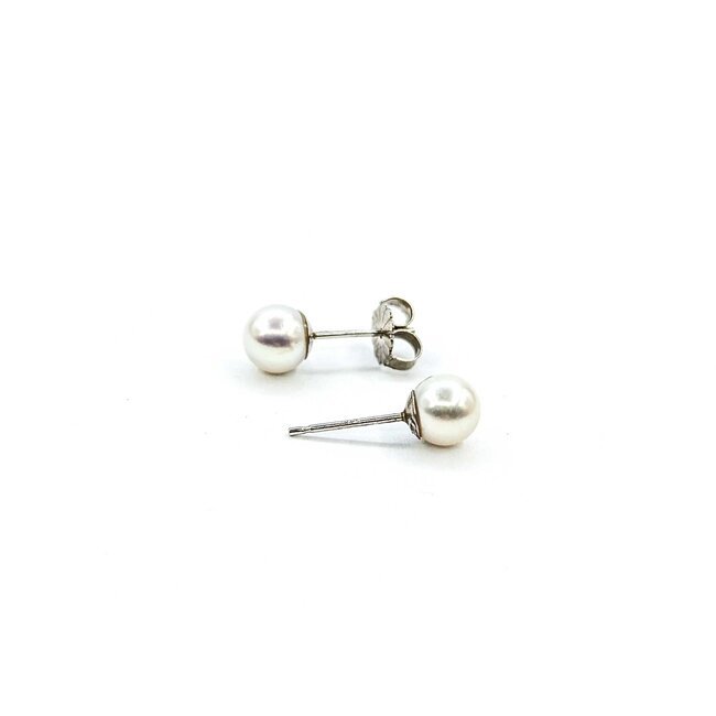 Earrings Stud 6mm Round Pearl 14kw 224114161