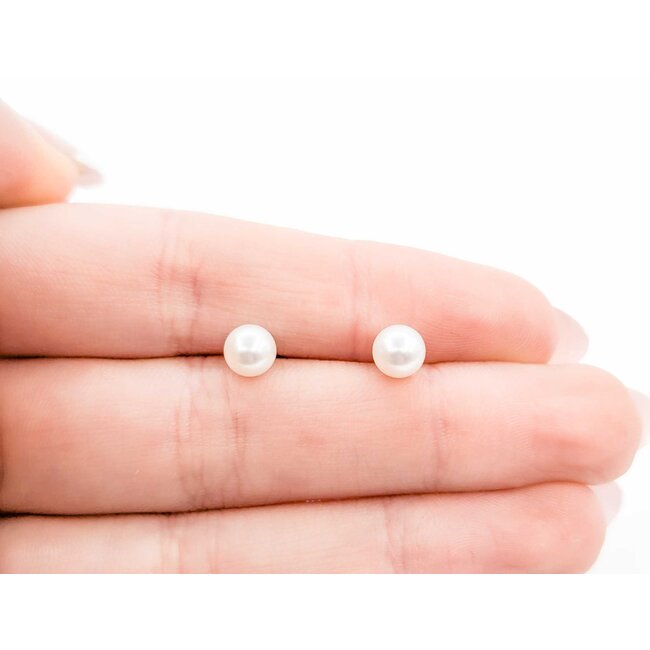 Earrings Stud 6mm Round Pearl 14kw 224114161