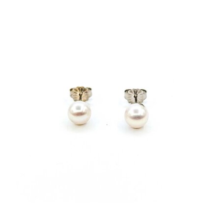 Earrings Stud 6mm Round Pearl 14kw 224114160