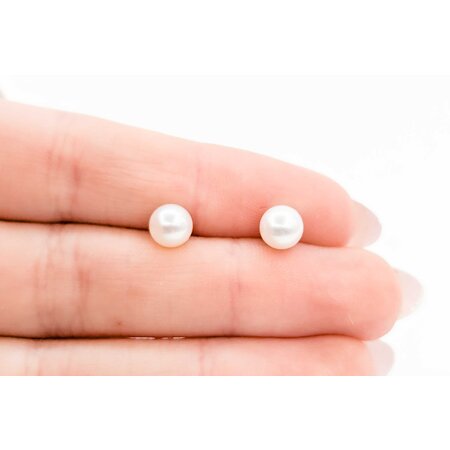 Earrings Stud 6mm Round Pearl 14kw 224114160