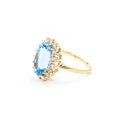 Ring Halo .80ctw Round Diamonds 8.0ct Topaz 14ky 224120188