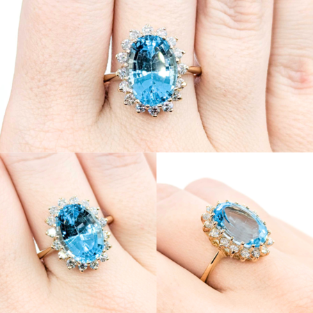 Ring Halo .80ctw Round Diamonds 8.0ct Topaz 14ky 224120188