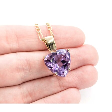Pendant W/Chain Figaro 10ct Amethyst 25x15mm 14ky 24" 224121253
