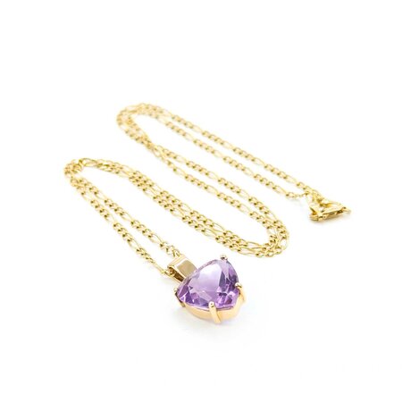 Pendant W/Chain Figaro 10ct Amethyst 25x15mm 14ky 24" 224121253