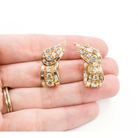 Earrings 4.50ctw Round/Baguette Diamonds Omega Back 27x16mm 18k/14k Omega 224124001