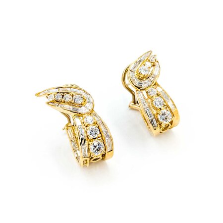 Earrings 4.50ctw Round/Baguette Diamonds Omega Back 27x16mm 18k/14k Omega 224124001