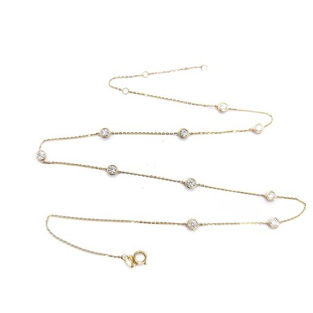 Necklace Diamond Fashion 1.00ctw Round Diamonds Station 14ky 18" 0.9mm 124112006