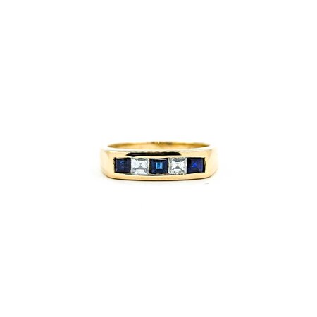 Ring 5 Stone .20ct Step Cut Diamonds .32ctw Sapphire 14ky sz5.75 224110182