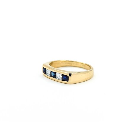 Ring 5 Stone .20ct Step Cut Diamonds .32ctw Sapphire 14ky sz5.75 224110182