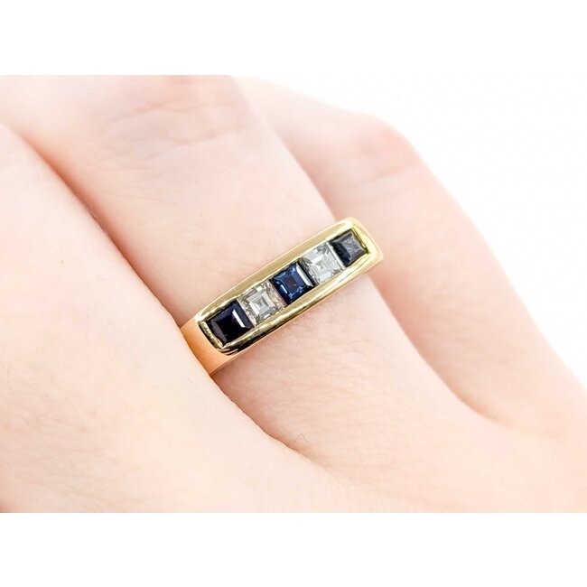 Ring 5 Stone .20ct Step Cut Diamonds .32ctw Sapphire 14ky sz5.75 224110182