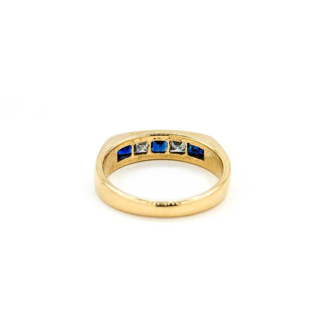 Ring 5 Stone .20ct Step Cut Diamonds .32ctw Sapphire 14ky sz5.75 224110182