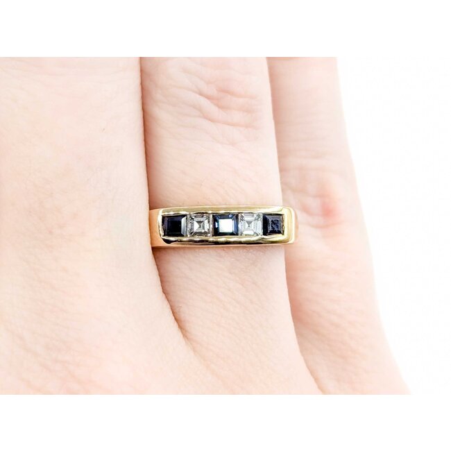 Ring 5 Stone .20ct Step Cut Diamonds .32ctw Sapphire 14ky sz5.75 224110182