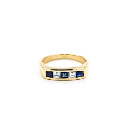Ring 5 Stone .20ct Step Cut Diamonds .32ctw Sapphire 14ky sz5.75 224110182