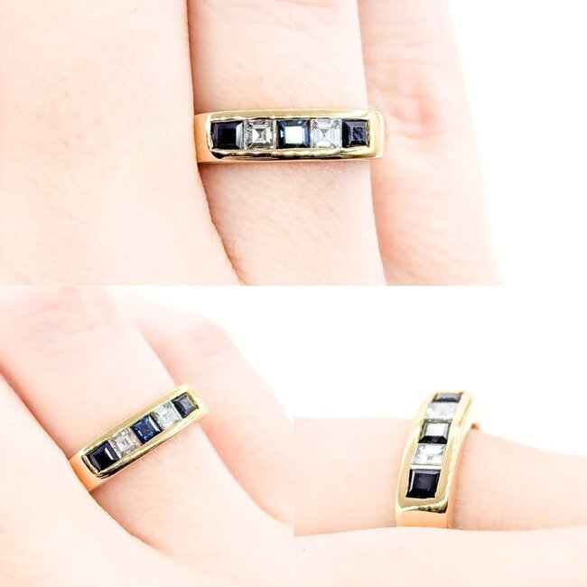 Ring 5 Stone .20ct Step Cut Diamonds .32ctw Sapphire 14ky sz5.75 224110182