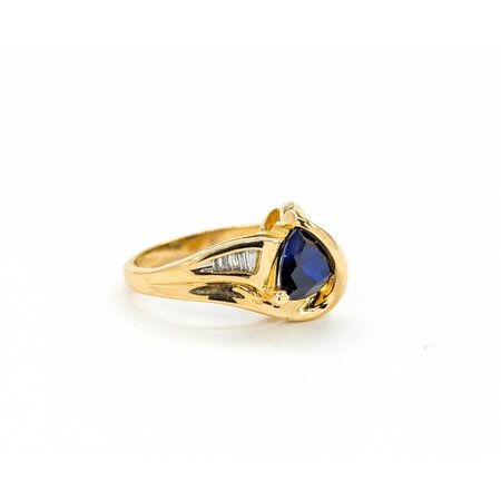 Ring .15ctw Baguette Diamonds 7mm Synthetic Sapphire 14ky sz6.5 224110210