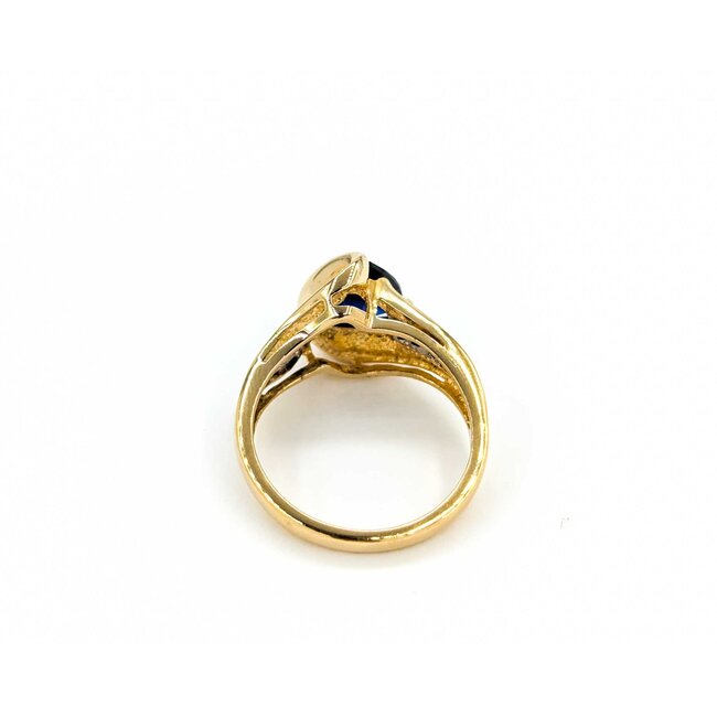 Ring .15ctw Baguette Diamonds 7mm Synthetic Sapphire 14ky sz6.5 224110210