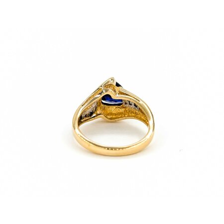 Ring .15ctw Baguette Diamonds 7mm Synthetic Sapphire 14ky sz6.5 224110210