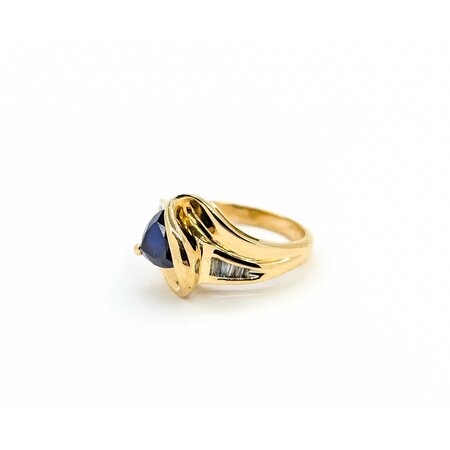 Ring .15ctw Baguette Diamonds 7mm Synthetic Sapphire 14ky sz6.5 224110210