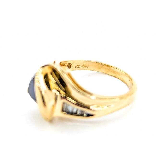 Ring .15ctw Baguette Diamonds 7mm Synthetic Sapphire 14ky sz6.5 224110210